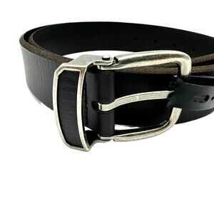 INC | NWT Mens Medium 34-36 Black Genuine Leather Western Silver Buckle Belt NEW